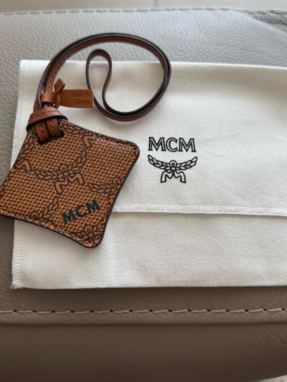 MCM Cognac Brown Monogram Leather Ottomar Luggage Tag or Bag Charm